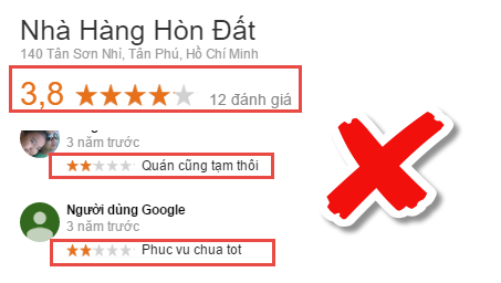 đánh giá xấu gg maps